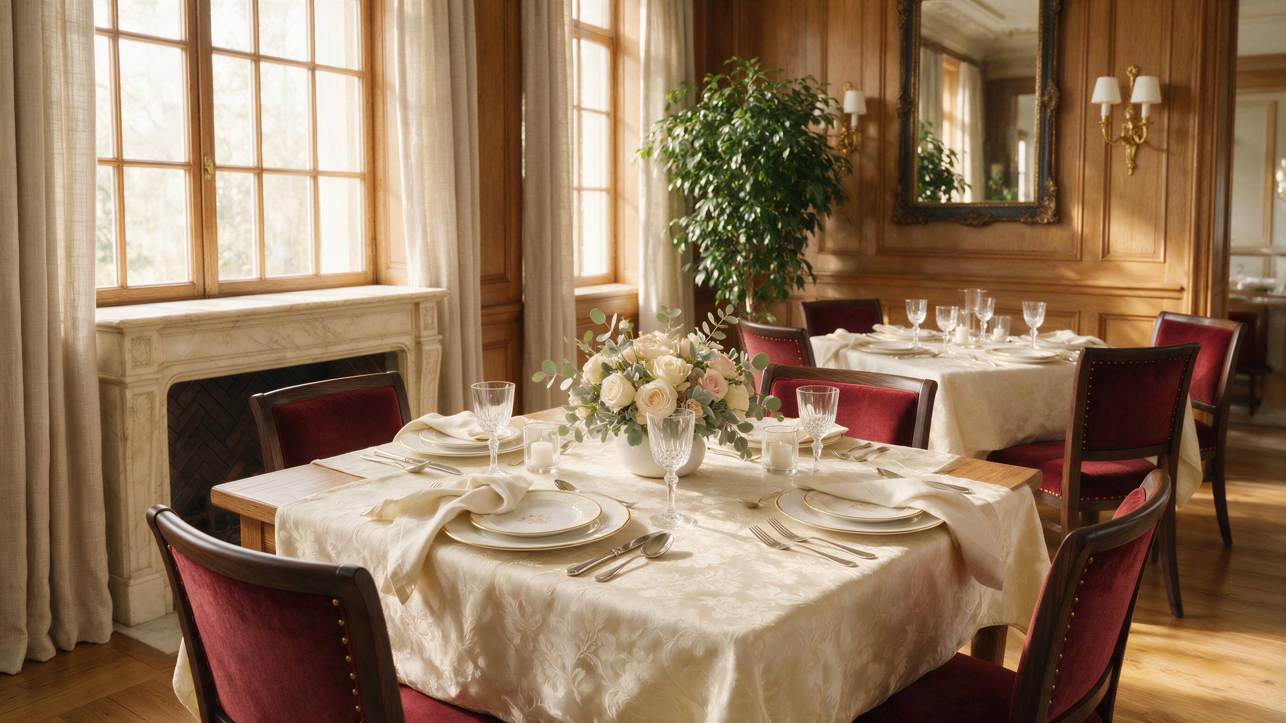 Restaurant table linen and refined dining setting