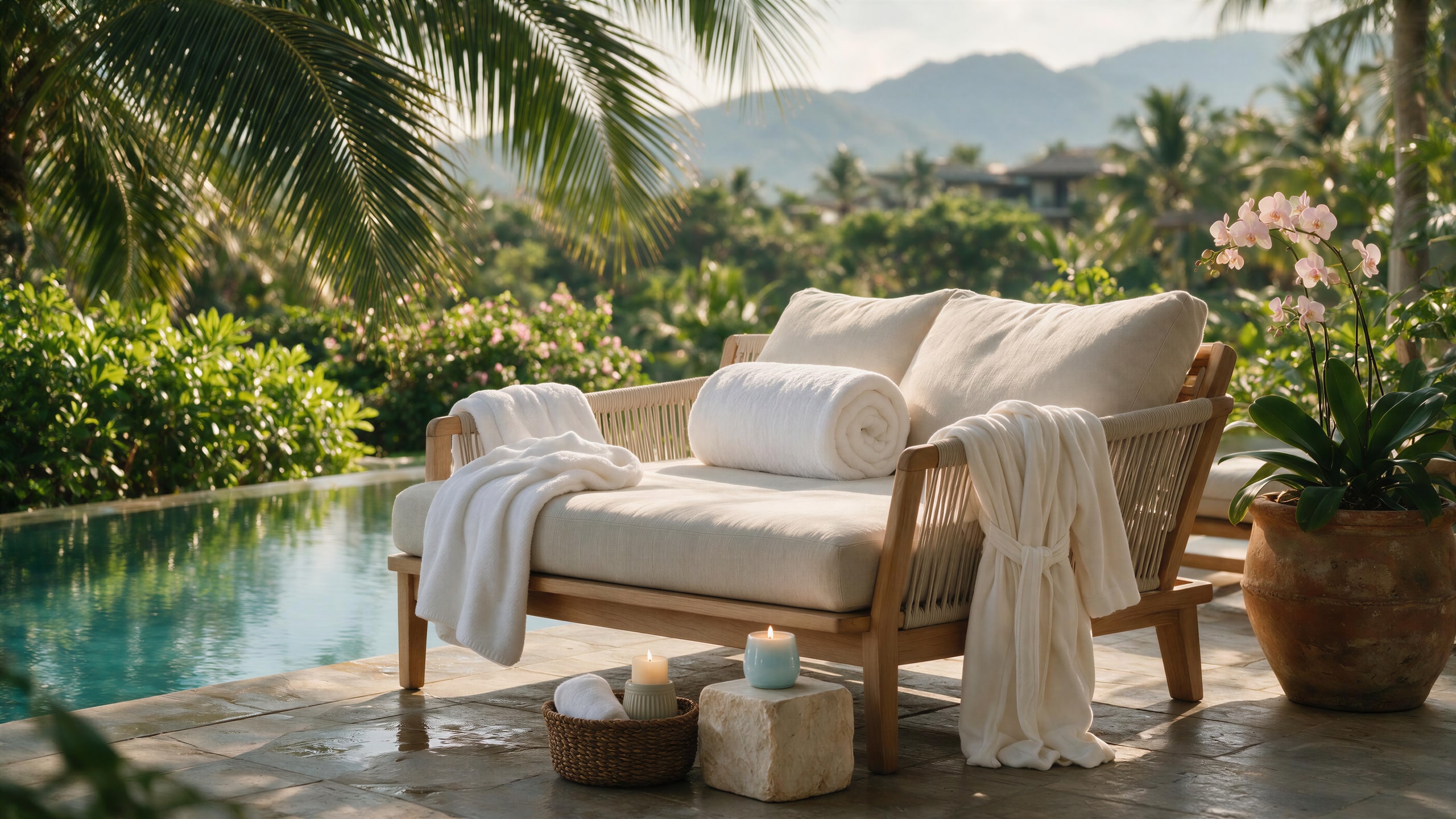 Spa towels and wellness textiles arranged in calm light